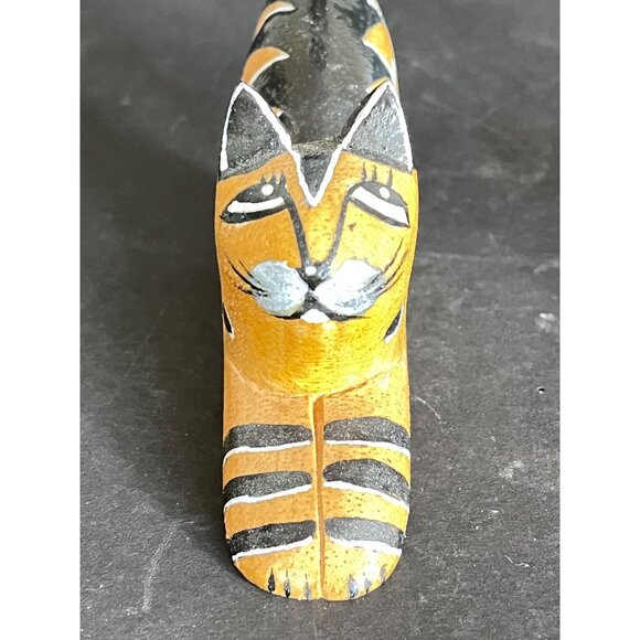 2 Handcrafted Wooden Cat Figurine 1 Signed Watson Boho Kitty Lover - Picture 3 of 10